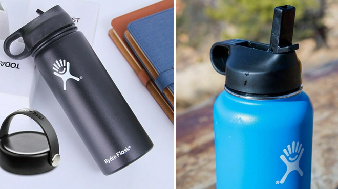Hydro Flask Wide Mouth Straw Lid Tumblers in Black and Pacific Colors