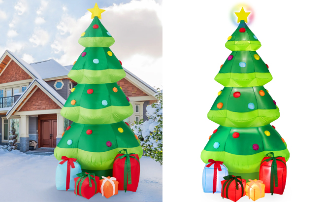 Inflatable Christmas Tree Outdoor Blow Up Decor with 10 LED Lights