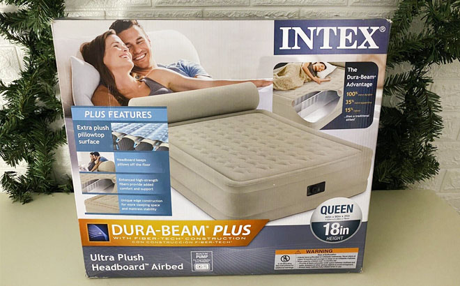 Intex Durabeam Headboard 18 Queen Air Mattress with Built-in Pump 