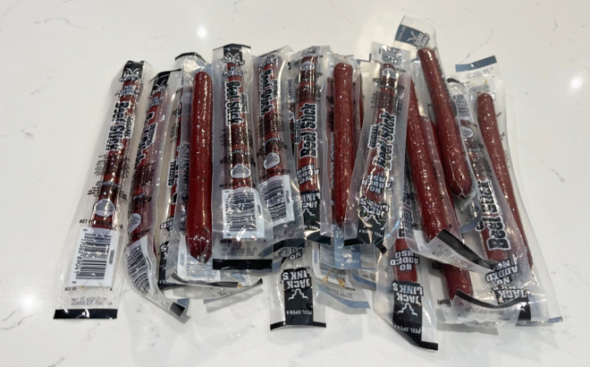 Jack Links Beef Sticks Original Protein Snack 20 Count on a Kitchen Counter Jack Links Beef Sticks Original Protein Snack 20 Count on a Kitchen Counter