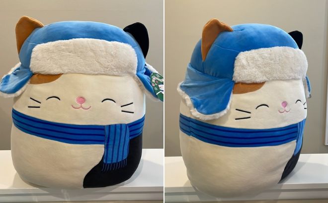 Jazwares Squishmallows Holiday Cat in Blue Scarf
