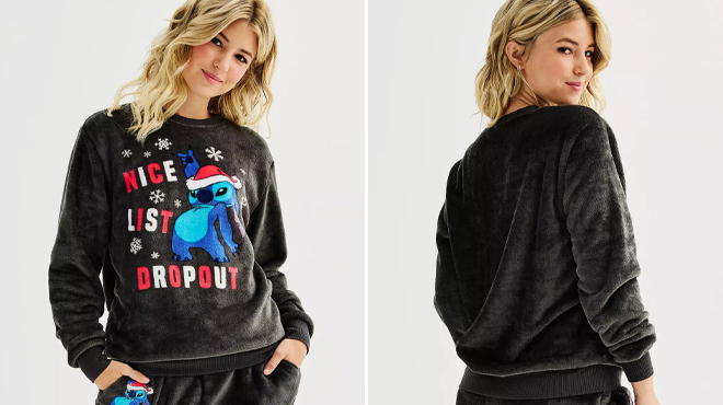 Juniors Stitch Holiday Nice List Dropout Graphic Pullover