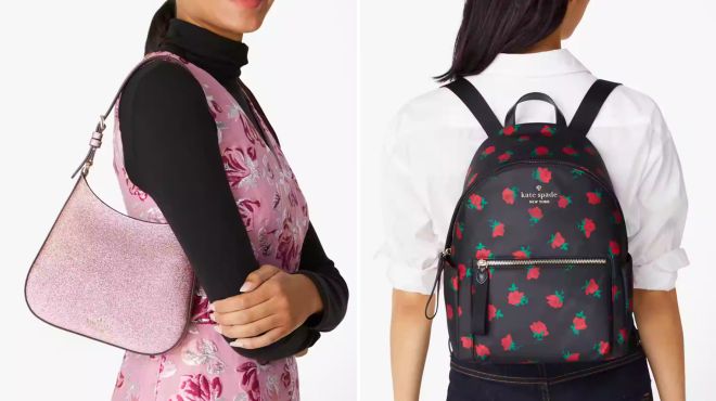 Kate Spade Glimmer Glitter Shoulder Bag and Chelsea Rose Toss Printed Medium Backpack