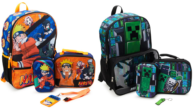 Kids Character Backpacks 5 Piece Set Naruto Shippuden Squad