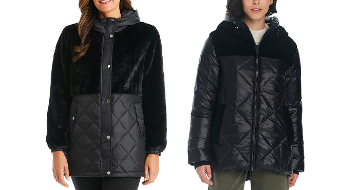 Koolaburra by UGG Womens Black Quilted Puffer Jacket on the Left and Hooded Puffer Coat on the Right