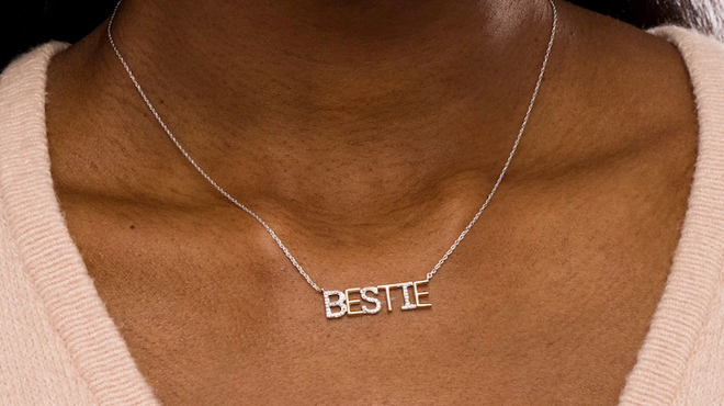 Lady Wearing Zales Diamond Accent BESTIE Necklace Lady Wearing Zales Diamond Accent BESTIE Necklace