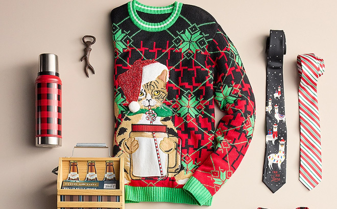 Licensed Character Mens Crewneck Whos Got Santas Milk Christmas Sweater