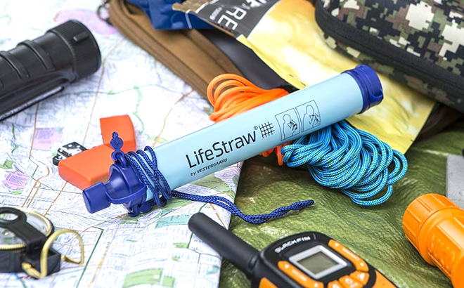 LifeStraw Personal Water Filter in Blue on Ground LifeStraw Personal Water Filter in Blue on Ground