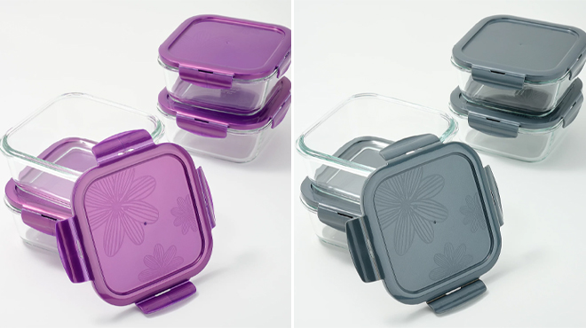 Locknlock 4 Piece Glass Storage Set in Plumberry and Steel Grey Locknlock 4 Piece Glass Storage Set in Plumberry and Steel Grey