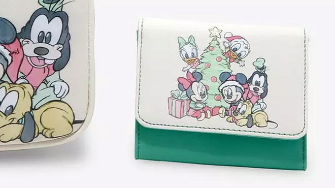 Loungefly Disney Mini Flap Wallet beside a Backpack