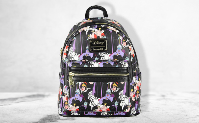 Loungefly Disney Villains Mini Backpack on the Table