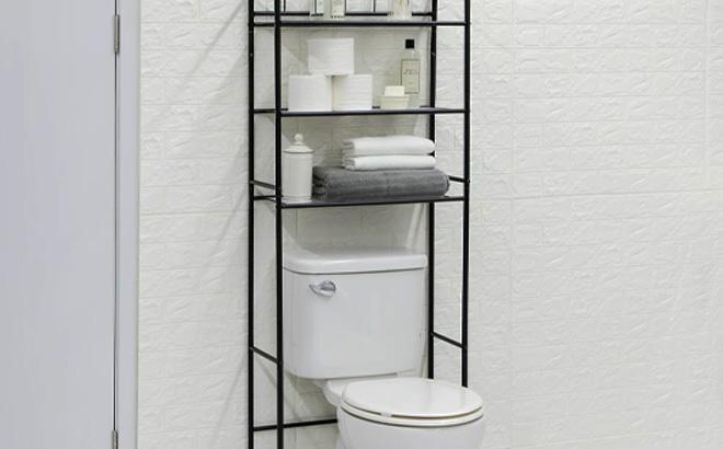 Mainstays Over the Toilet Steel 3 Shelf Bath Shelves Space Saver in Black