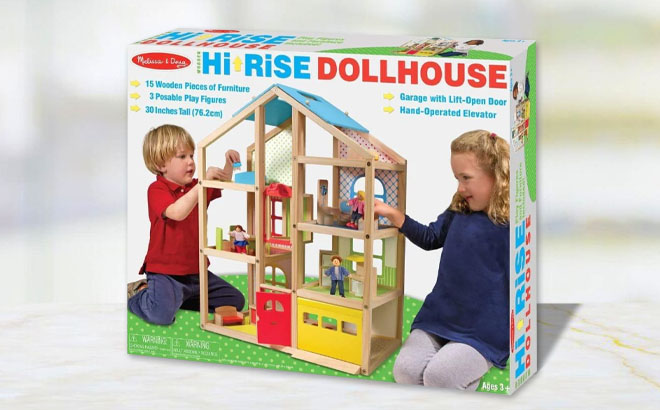 Melissa Doug Hi Rise Wooden Dollhouse on a Box