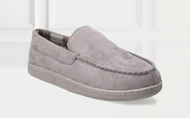 Mens Sonoma Goods For Life Moccasin Slippers in Gray Color on the Table