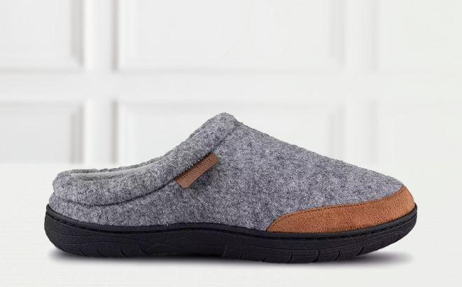 Mens Wembley Felt Clog Slippers in Gray Color on the Table