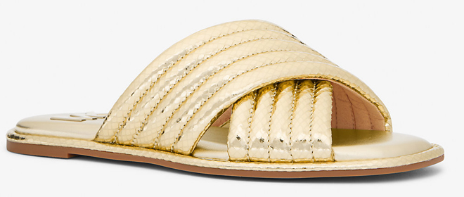 Michael Kors Portia Quilted Metallic Snake Embossed Leather Slide Sandal Michael Kors Portia Quilted Metallic Snake Embossed Leather Slide Sandal