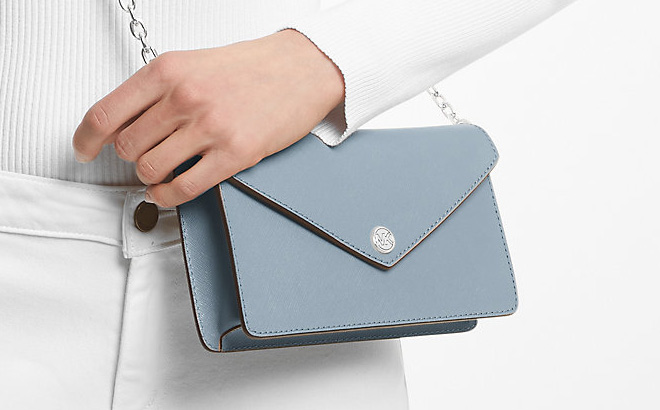 Michael Kors Small Saffiano Leather Envelope Crossbody Bag in Pale Blue Color