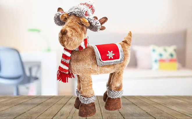 Moose Snowflake Floor Decor at the Desk