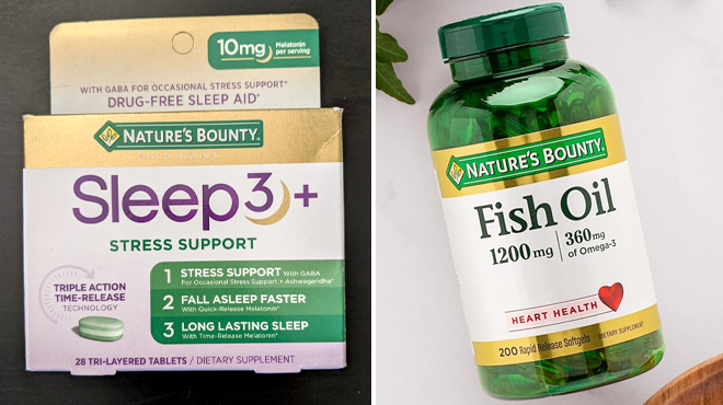 Natures Bounty Stress Support Melatonin Tablets and Fish Oil