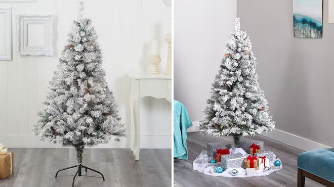 Nearly Natural 5 Foot Pine Flocked Artificial Christmas Tree