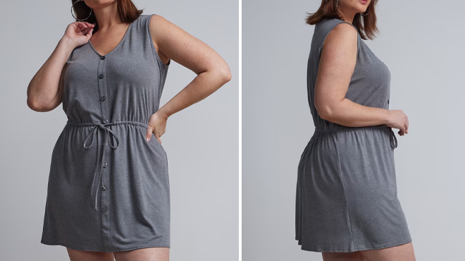 New York & Company Plus Button Front Knit Shift Dress New York & Company Plus Button Front Knit Shift Dress