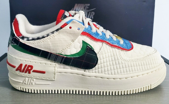 Nike Air Force 1 Shadow Womens Shoes in Sail Classic Green University Blue Multi Color