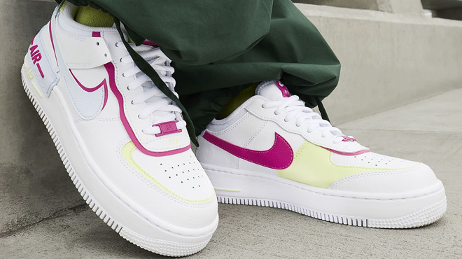 Nike Air Force 1 Shadow Womens Shoes in White Fireberry Light Lemon Twis Blue Tint