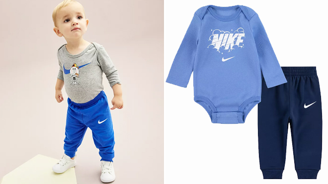 Nike Baby Boy Nike Baseball Long Sleeve and Dri FIT Thermal Cloud Bodysuit Pants Set Nike Baby Boy Nike Baseball Long Sleeve and Dri FIT Thermal Cloud Bodysuit Pants Set