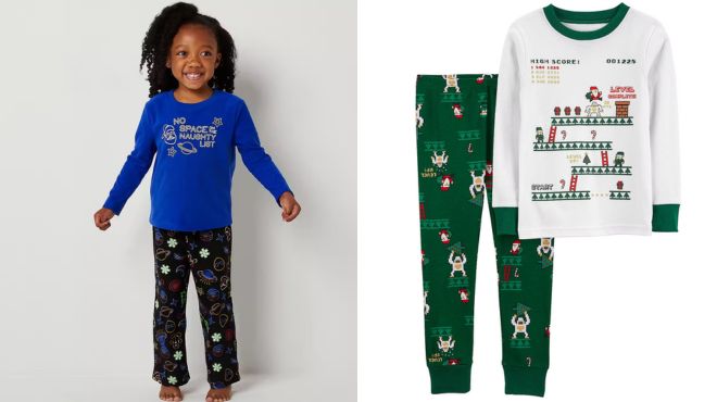 North Pole Trading Co Toddler Space Santa 2 piece Christmas Pajama Set and Carters Toddler Boys Pajama Set