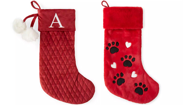 North Pole Trading Co Red Quilted Monogram Christmas Stocking and Pet Christmas Stocking