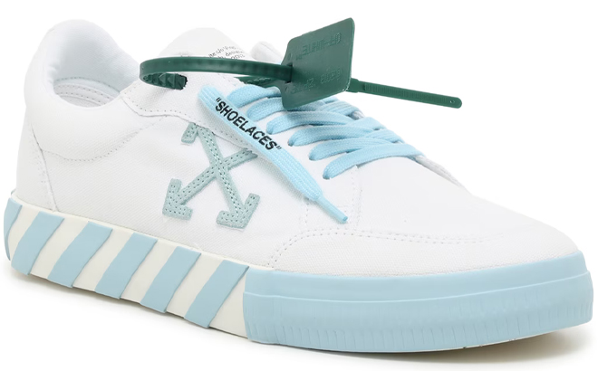 Off White Mens Low Vulcanized Sneakers in White and Baby Blue Color