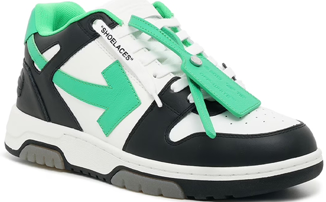 Off White Mens Out of Office Sneakers in Mint Green Black Leather