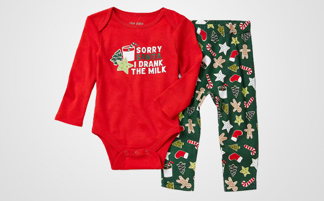 Okie Dokie Baby Boys 2 Piece Bodysuit Set Sorry Santa I Drank The Milk