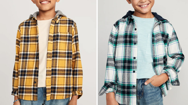 Old Navy Boys Hooded Soft Brushed Flannel Shirt