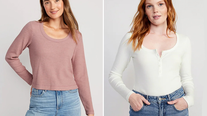 Old Navy Scoop Neck T Shirt on the left and Old Navy Fitted Rib Knit Henley T Shirt on the right Old Navy Scoop Neck T Shirt on the left and Old Navy Fitted Rib Knit Henley T Shirt on the right