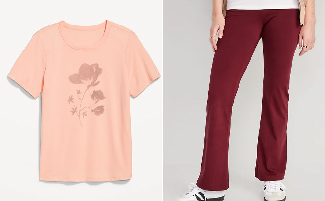 Old Navy T Shirt in Pink With Flower and Red Leggings Old Navy T Shirt in Pink With Flower and Red Leggings