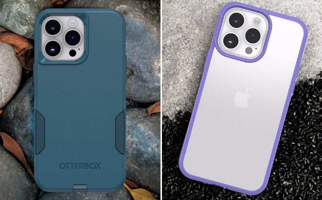 OtterBox iPhone 14 Pro Max in Blue Color and iPhone 14 Pro Prefix Series Case in Purple Color