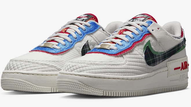 Pair of Nike Air Force 1 Shadow Womens Shoes in Sail Classic Green University Blue Multi Color