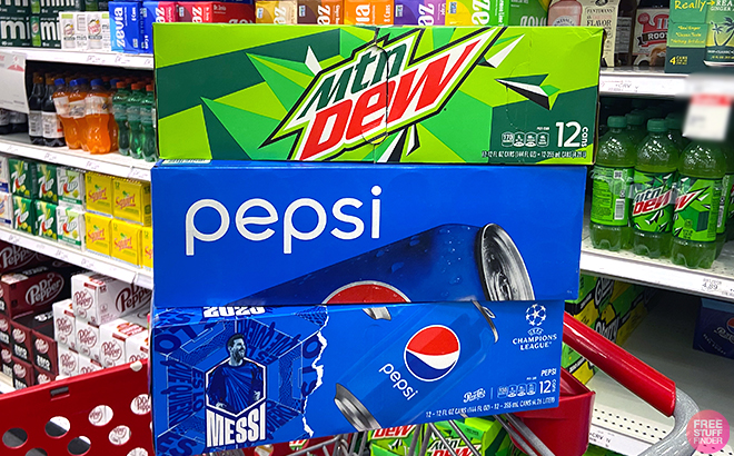 Pepsi and Mountain Dew packs on cart
