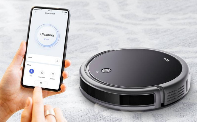 Person Remotely Controlling TCL Sweeva 2000 Smart Robot Vacuum