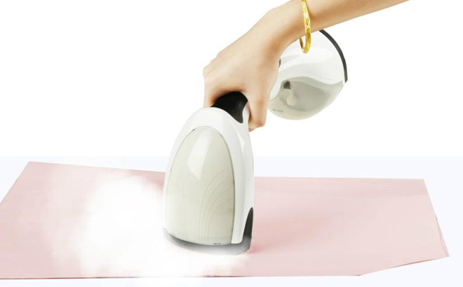 Person Using the True Tidy Steam Press Garment Steamer Person Using the True Tidy Steam Press Garment Steamer