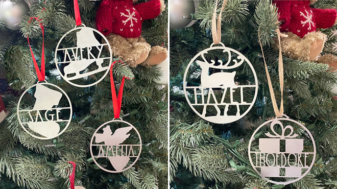 Personalized Waiting for Santa Ornament on the Christmas tree