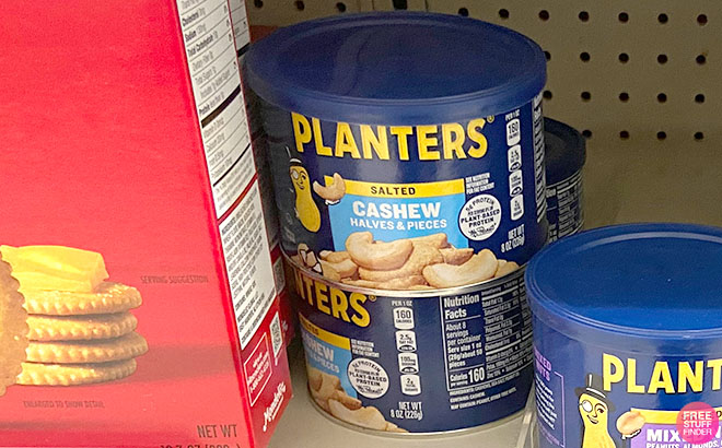 Planters Cashews Halves Pieces 8oz on a Shelf