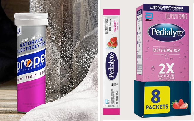 Propel Tablets and Pedialyte Fast Hydration Electrolyte Powder Packets