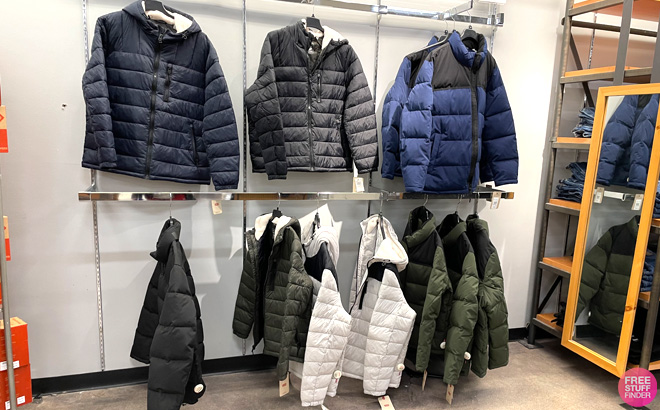 Puffer Jackets on Display in a Store