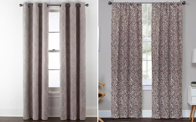 Regal Home Sterling Embroidered Blackout Grommet Top Curtain Panel and Eclipse Bryton Blackout Rod Pocket Single Curtain Panel