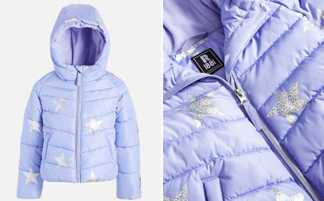S Rothschilld CO Toddler Little Girls Silver Star Puffer Coat in Blue