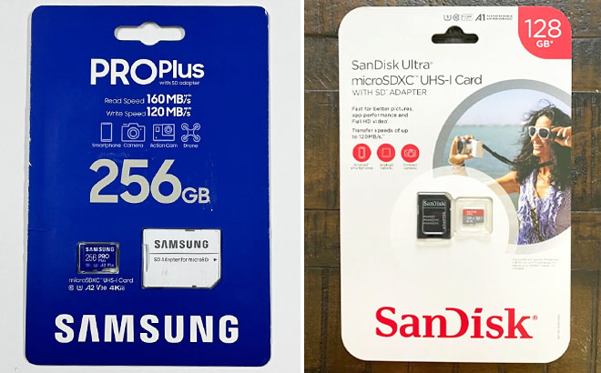 Samsung PRO Plus 256GB Memory Card with Adapter and SanDisk 128GB Memory Card with Adapter