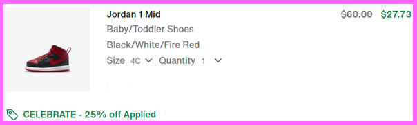 Screen Grab of the Final Price Breakdown for Jordan 1 Toddler Shoes