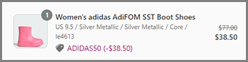 Screenshot of Adidas Adifom Sst Womens Boot Shoes Low Final Price with Promo Code at Shop Premium Outlets Checkout